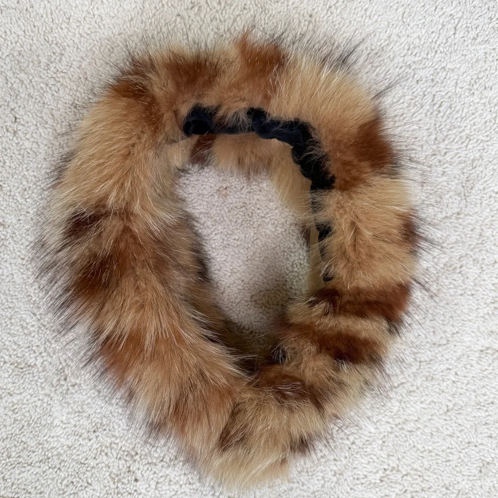 Genuine Dyed Fox Fur with Leopard Animal Print Headband Scarf Collar